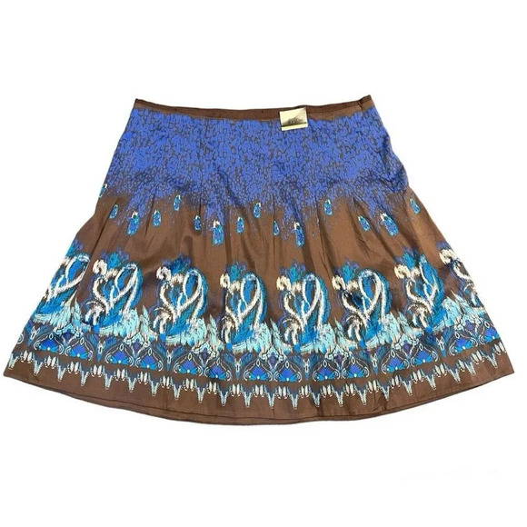 Lane Bryant A-Line Pleated‎ Multi Colored Midi Brown And Blue Skirt NWT - Picture 2 of 6
